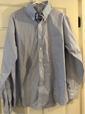 Brooks Brothers Blue and White Pinstripe Button-Down Dress Shirt